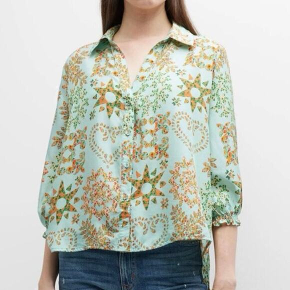 Johnny Was 100% Washable Silk Corbetta Smocked Boho Shirt Blouse - XS - Picture 1 of 6